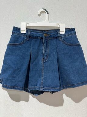 Blue Denim Pleated Mini Skirt